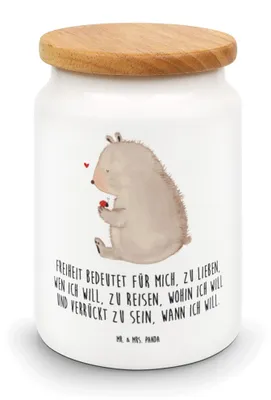 Produktbild von Mr. & Mrs. Panda behälter Bär Marienkäfer - Weiß - Geschenk, Vorratsbehälter, Motivation, Keksdose, Dose, Freiheit, Teddybär, Liebe, Teedose, Kaffeedose