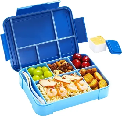 Produktbild von Lunchbox, auslaufsichere Lunchbox, 6 Fächer Brotdose für Kinder und Erwachsene, BPA frei. Mikrowellengeeignet, blau