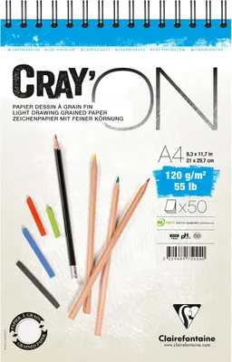 Produktbild von Clairefontaine 5x Cray'ON, Spiralblock A4, 50 Blatt 120g 975024C