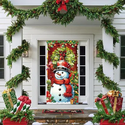 Productafbeelding van Deur 200 x 90 cm - Kerstdecoratie - Merry Christmas banner met klittenbandsluiting - Sneeuwpop - Kerstdecoratie