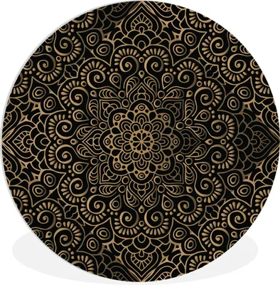 Produktbild von MuchoWow® Rundes Wandbild - Runde Bilder Goldenes Muster auf schwarzem Hintergrund Ø 30 cm Kreis Wanddekoration Kunststoff - Wandkreis - Wandschmuck - Schlafzimmer - Bilder - Der Kreis - Kunst für die Wohnung - Plastik - Kunstdruck - Wandbild