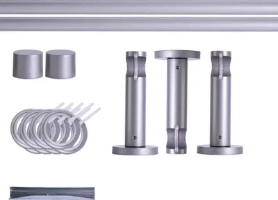Produktbild von Gardinenstange Set, 1-läufig, ⌀ 19 mm, 400 cm, silber + Wand, Kappe, Ring Komplettset mit Halterungen & Endstücke, Vorhangstange in Silber, Rot-Bronze & Anthrazit, 120–400cm, Eisen, Aluminum Victoria M.