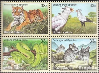 Produktbild von Briefmarken UNO - New York 1999 Mi 815-818 Viererblock (kompl.Ausg.) gestempelt Gefährdete Tiere