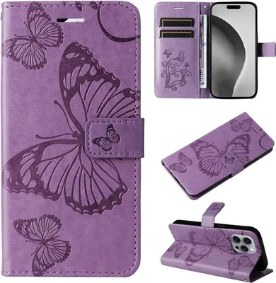 Produktbild von Mobigear Butterfly iPhone 16 Pro Max Hülle Klapphülle Geldbörse - Lila