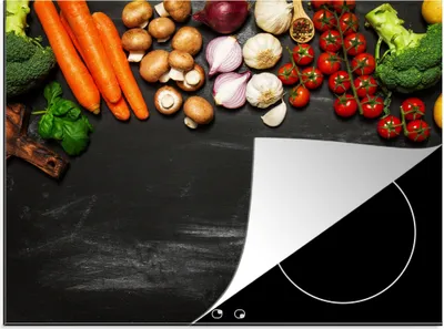 Produktbild von KitchenYeah© Herdabdeckplatte Karotte - Gemüse - Kräuter - Gewürze - Rustikal , 77x59cm, Küche Deko, Glaskeramikkochfeld Herdabdeckung, Abdeckplatte fùr Kochfeld