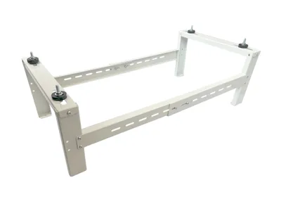 A white metal stand for an air conditioning unit, shown against a white background.
