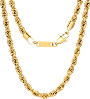 Produktbild von VEXXS Goldkette Herren 18 Karat Vergoldet Kordelkette 5mm Edelstahl halskette Goldkette Männer Damen Jungen Geschenk