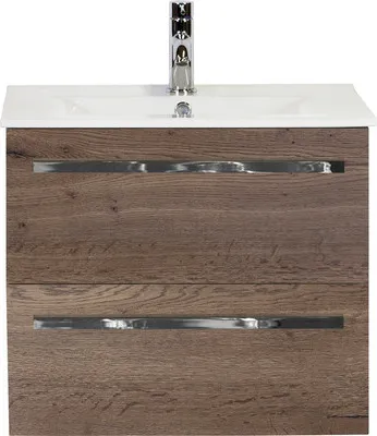 Produktbild von Sanox Badmöbel-Set Seville BxHxT 61 x 52 x 46 cm Frontfarbe tabacco mit Waschtisch Keramik weiß Griff chrom 81707739
