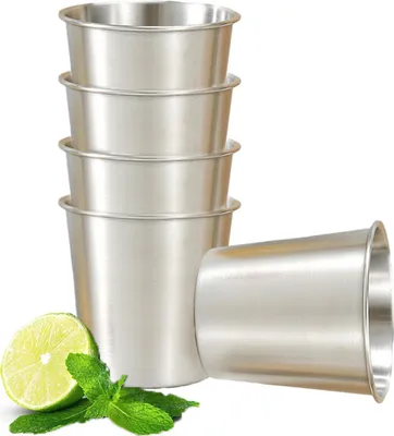 Produktbild von 5er-Set stapelbare Edelstahl-Trinkbecher aus gebürstetem Metall, ideal zum Kühlen von Bier, für Reisen und Camping