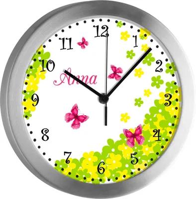 Produktbild von Kinderzimmer Funkwanduhr, Funkuhr Wanduhr Kinder, Schmetterling Blume 25 cm