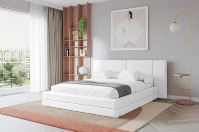 Produktbild von ALTDECOR Polsterbett mit Bettkasten - TEVO - 140x200 - Weiß - Bett ohne Matratze, Doppelbett mit Stauraum und Latternrost, Boxbett mit Kopfteil