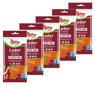 Produktbild von Poliboy Reinigungstücher Leder Pflege 5er Set - Inhalt 100 Stück, Reinigung Pflege
