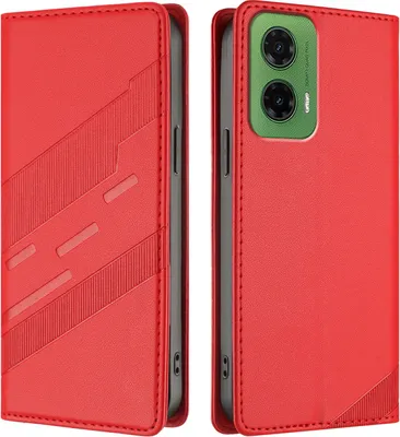 Produktbild von Hülle für Motorola Moto G35 5G, Kunstleder Brieftaschen Handyhülle mit Kartenfach und Standfunktion Rot