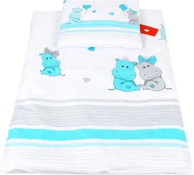 Produktbild von BABYLUX 2 tlg. Set Bezug für Kinderwagen Bettwäsche  60x78cm 108. Hippo Turkis