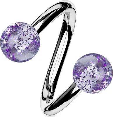 Produktbild von viva-adorno Lippenpiercing Chirurgenstahl Labret Spirale Twister Doppelkugel Kunststoff Glitter Glitzer verschiedene Farben Z335,Lila