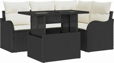 Image de vidaXL Ensemble de canapé de jardin avec coussins avec coussins 5 pcs noir Poly rotin