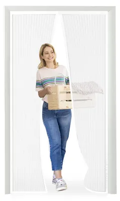 Produktbild von Fliegengitter Tür 135x225cm, weiß, mit magnetischem Insektenschutz, einfache Montage ohne Bohren