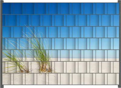 Produktbild von Wallario Zaunsichtschutz mit Motiv Sandstrand unter blauem Himmel für Ein- und Doppelstabmatten Zäune in der Größe 200 x 140 cm