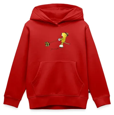 Produktbild von Spreadshirt Janosch Tiger auf Rollschuhen Kinder Premium Hoodie, 146/152 (10 Jahre), Rot