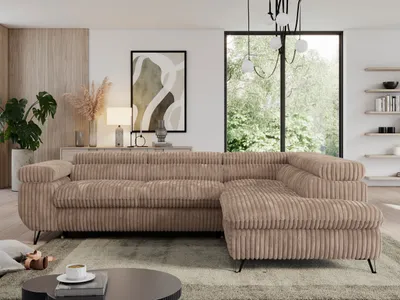 Produktbild von Sofa L-form, mit Bettkasten, Modern Wohnzimmer Ecksofa, Couchgarnitur, Schlaffunktion - PEDRO L - Cord - Braun - Rechts