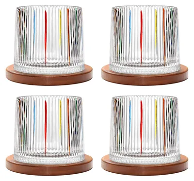 Productafbeelding van Draaiende waterglazen, set van 4, whiskyglazen van 275 ml, met bamboe onderzetters