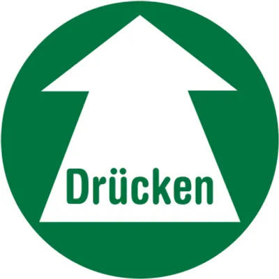 Produktbild von Dreifke® Aufkleber Türschild, Drücken, grün, langnachleuchtend, Ø 100 mm, Fol...