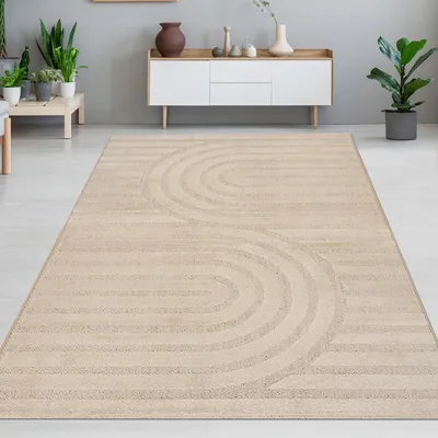 Zdjęcie produktu dla Dywan do salonu z efektem połysku, wytrzymały i z nowoczesnym wzorem w kolorze beżowym Rozmiar - 160 x 220 cm