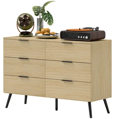 Produktbild von Kommode mit 6 Schubladen. Moderne Schlafzimmerkommode mit Kippsicherung. 110 x 40 x 75 cm (L x B x H). Holzoptik.