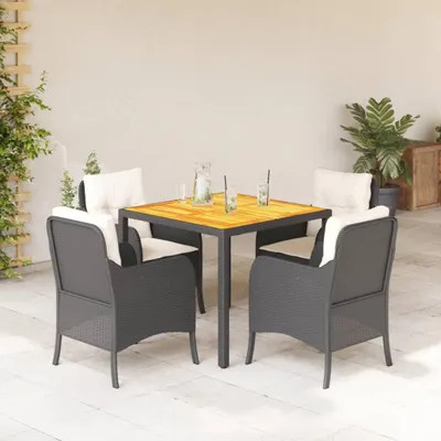 Produktbild von Design 5-tlg. Garten-Essgruppe mit Kissen Schwarz Poly Rattan, Gartenmöbel-Sets 2024 Neu