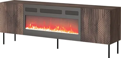 Produktbild von MIRJAN24 TV-Lowboard Art Deco 190 mit Kamin, TV-Schrank mit 2 Türen, Metallfüße, Realistische LED-Flamme (Farbe: Nuss Warmia)