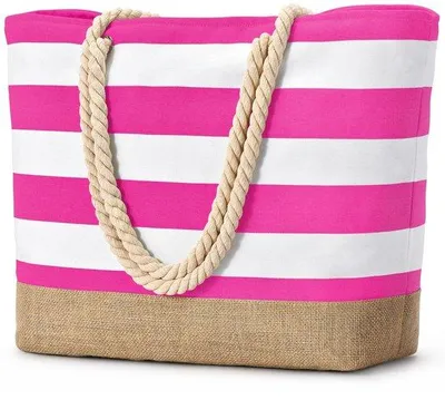 Imagen del producto de Bolsa de playa XXL para mujer Unyqoos®, impermeable, plegable, de poliéster, con cremallera, base reforzada, 52 x 36 x 17 cm