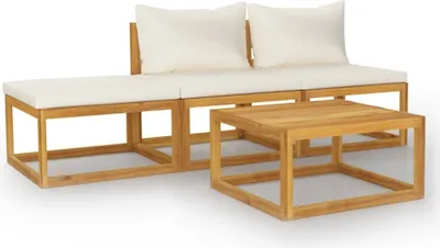 Obrázek produktu pro vidaXL 4dílná zahradní lounge souprava s polštáři krémová Masivní dřevo akácie