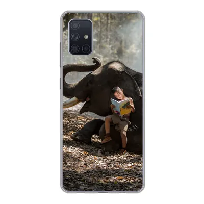 Produktbild von MuchoWow® Handyhülle Schutzhülle Hülle für Samsung Galaxy A71 Elefant - Junge - Buch - Wald - Tiere - Natur Silikon Softcase Handy Hülle - Kartenbesitzer