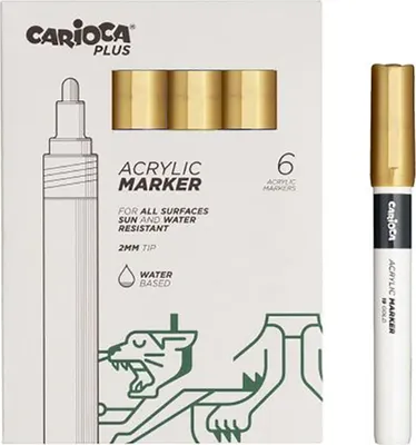 Imagen del producto de Carioca, paquete de 6 marcadores de acrílico --- punta de 2 mm -- color dorado