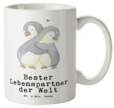 Produktbild von Mr. & Mrs. Panda Haferl Pinguin Bester Lebenspartner der Welt - Weiß - Geschenk, Pott, tasse mit henkel, Verliebt, Geschenkidee, Jumbo, Partner, Hochzeitstag, Liebe