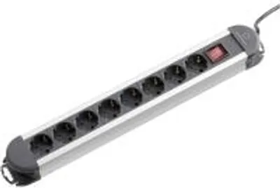 Produktbild von Renkforce 815A-CMB Steckdosenleiste mit Schalter 8fach Schwarz, Silber Schutzkontakt 1 St.