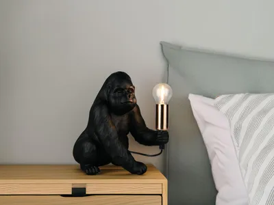 Produktbild von Besondere LED Tischlampe ausgefallene Affenlampe Gorilla Schwarz, Höhe 23cm