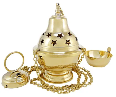 Räucherstövchen Messing handgefertigt mit Kette, gold