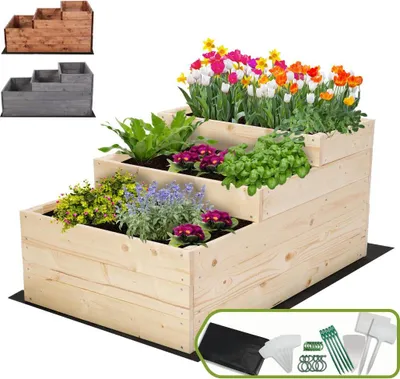 Produktbild von MODO24 Hochbeet Holz, Pflanzkasten, Massivholz, Kiefer, Kräuterbeet, Blumenkasten, Garten, Terrasse, 45x60x93 cm, Natur, ZP07