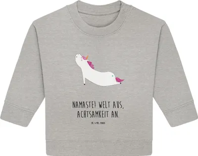 Produktbild von Mr. & Mrs. Panda Organic Baby Pullover Einhorn Yoga 24. - 36. Monat - Heather Grey - Geschenk, Einhörner, Unicorn, Achtsamkeit, Sport, Bullover