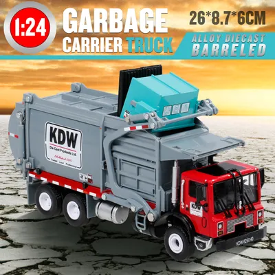 Zdjęcie produktu dla Samochód ciężarowy z litym korpusem, model w skali 1:24, pojazd do transportu odpadów, model kolekcjonerski, zabawka hobbystyczna dla dzieci, prezent świąteczny