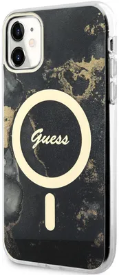 Produktbild von Guess Marble IML MagSafe Compatible Case für iPhone 11 Schwarz Handyhülle Schutzhülle