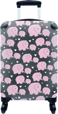Produktbild von MuchoWow® MuchoWow® Koffer Handgepäck Trolley Rollkoffer Kleine Reisekoffer mit 4 Rollen - Elefant - Herz - Muster - Cabin Size < 55x40x23 cm & 55x40x20 cm - Fotokoffer - Kabinenkoffer - Boardgepäck -