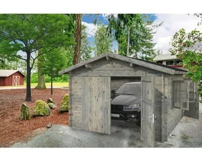 Produktbild von Einzelgarage Palmako Roger 19,0 m² mit Holztor 360 x 550 cm tauchgrundiert grau