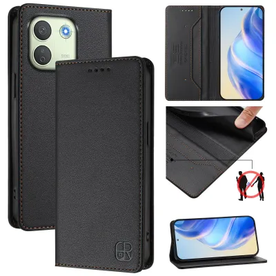 Image de Étui en cuir pour Xiaomi Redmi Note 17 Pro Max, type portefeuille rabattable avec compartiments pour cartes, porte-monnaie et support. Couleur : noir