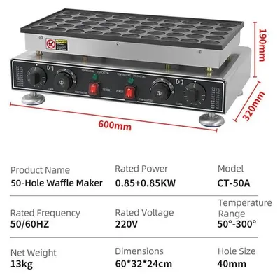 Produktbild von Mini Dutch Pancake Maker - Gewerbliches 50er Poffertjes Waffeleisen - Antihaftbeschichtung - Doppelte Temperatur- und Zeitsteuerung - 1700W 220V EU-Stecker