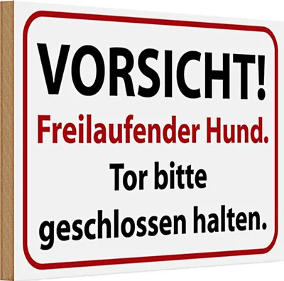 Produktbild von Holzschild Hinweis 30x20cm Vorsicht Freilaufender Hund