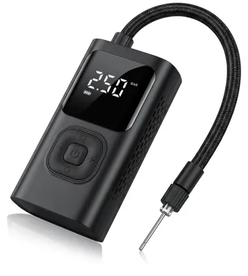 Produktbild von Brandson elektrische Luftpumpe mit 2000 mAh Akku, Mini Kompressor, elektrischer Luftkompressor tragbar, LED-Display, bis 150 PSI, für Auto, Motorrad, Fahrrad, Ball, Powerbank, LED-Licht