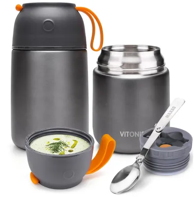 Isolierbehälter 500+700 ml Edelstahl mit Löffel auslaufsicher