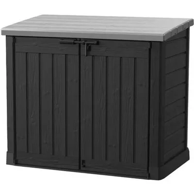 Produktbild von Aufbewahrungsbox Garten KETER 1200 Liter, Resin, Schwarz und Grau, Mülltonnenbox, Fahrradbox